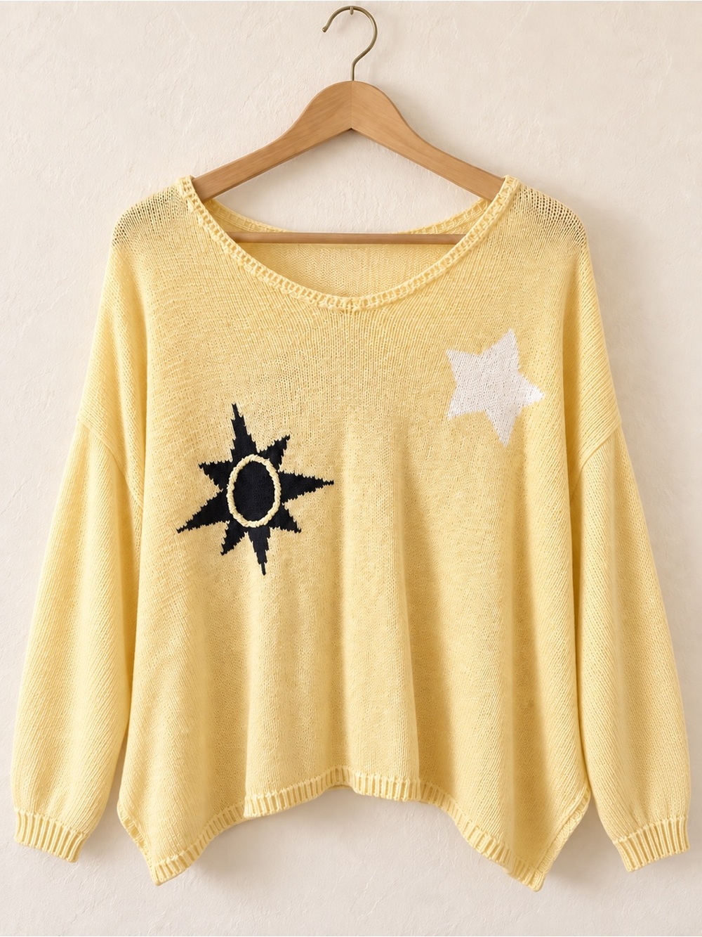 Christopher & Banks Pale Yellow Star and Sun Graphic Sweater